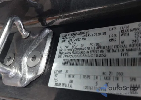 2017 Ford Escape Se z USA, uszkodzony, nr VIN 1FMCU0GD5HUC18252